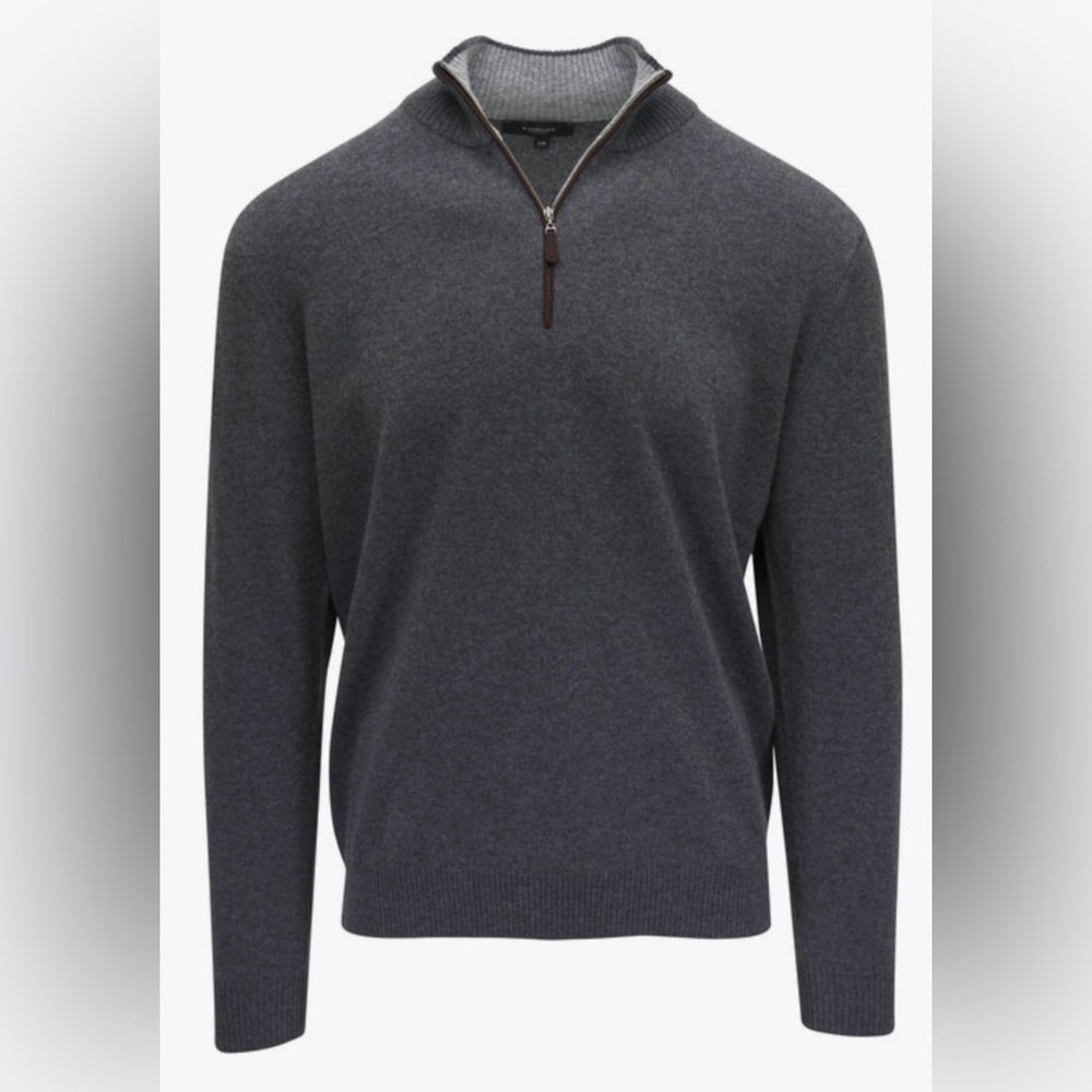 Kinross Cashmere The Hamilton Cashmere 1/4 Zip Sweater in Light Gray